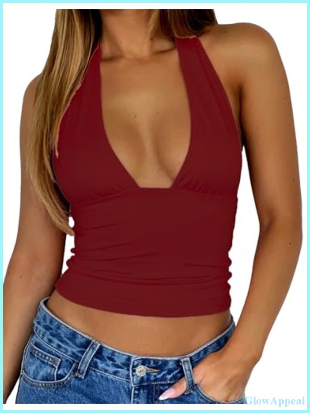 Womens Backless Halter Crop Tank Top Slim Fit Y2K Summer Sleeveless
